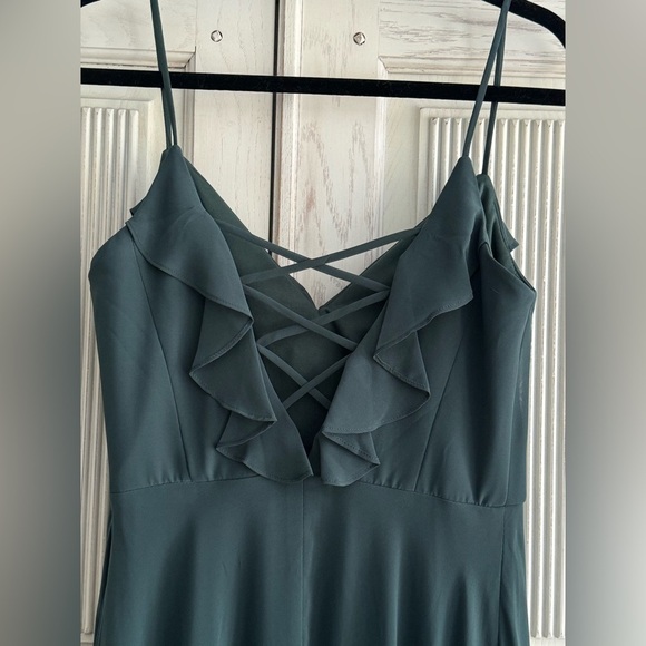 BILL LEVKOFF Bridesmaid Dress Spaghetti Strap Ruffle Evegreen Style 7102. 8 - Picture 6 of 12